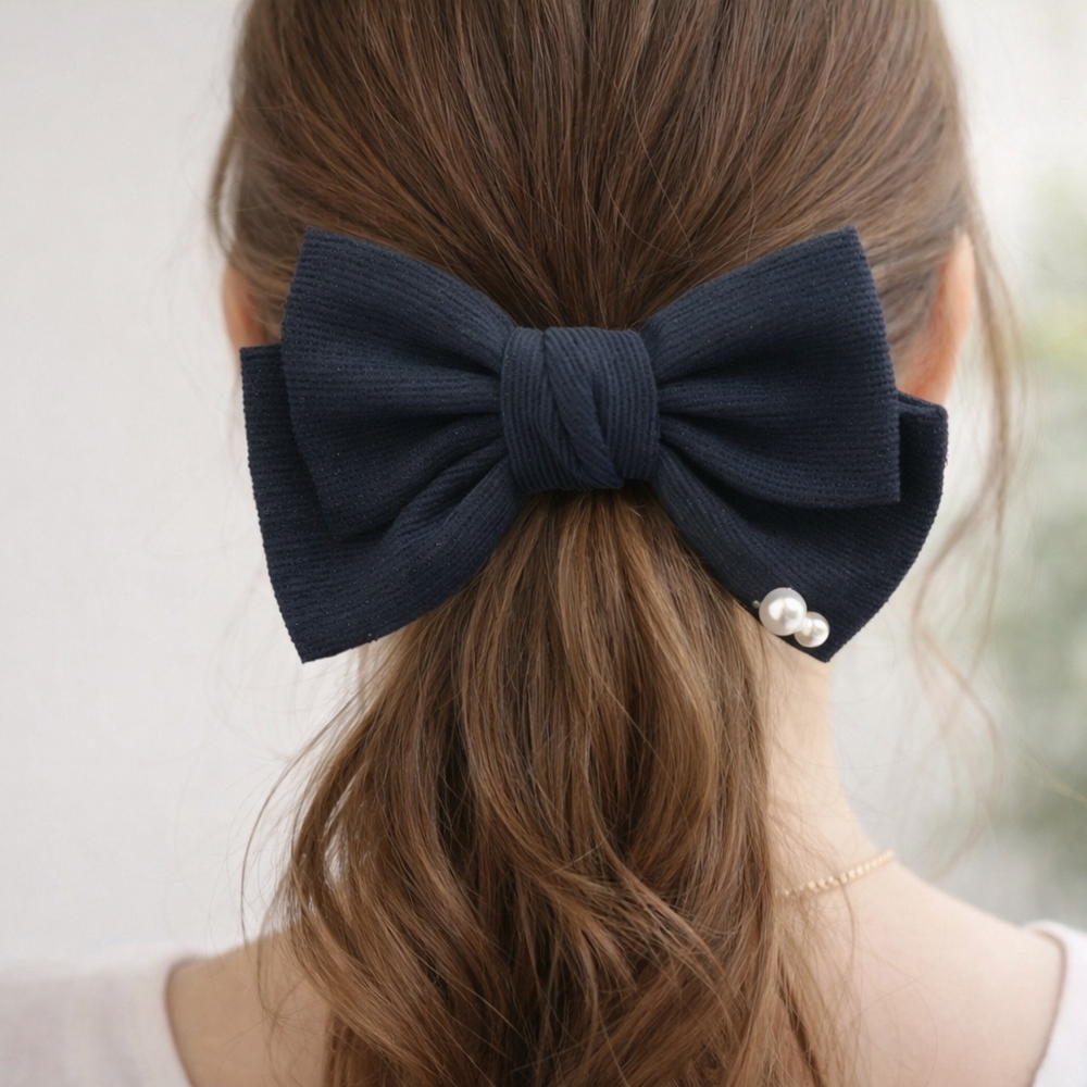 Elegant Black Hair Bow with Pearl Accent.🎀